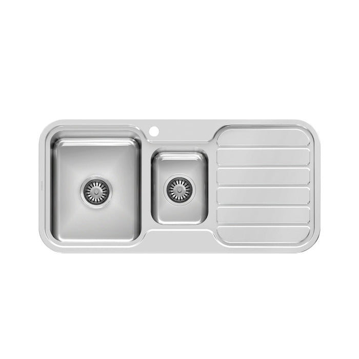 Phoenix 1000 Series 1 and 1/3 Left Hand Bowl Sink with Drainer - Stainless Steel-300-4111-50-blue-leaf-bathware