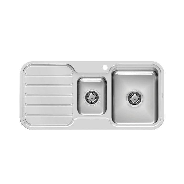 Phoenix 1000 Series 1 and 1/3 Right Hand Bowl Sink with Drainer - Stainless Steel-300-4211-50-blue-leaf-bathware