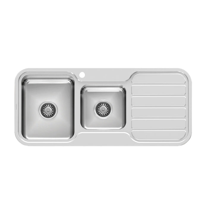 Phoenix 1000 Series 1 and 3/4 Left Hand Bowl Sink with Drainer - Stainless Steel-300-5111-50-blue-leaf-bathware