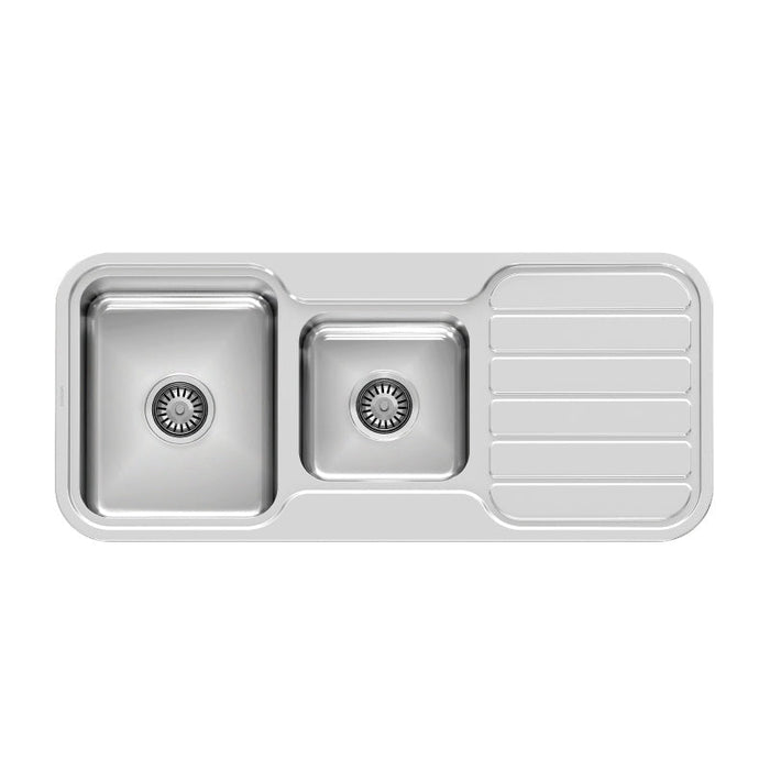 Phoenix 1000 Series 1 and 3/4 Left Hand Bowl Sink with Drainer - Stainless Steel-300-5301-50-blue-leaf-bathware