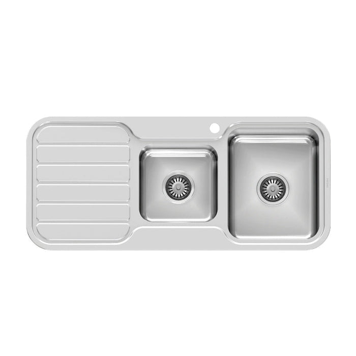 Phoenix 1000 Series 1 and 3/4 Right Hand Bowl Sink with Drainer - Stainless Steel-300-5211-50-blue-leaf-bathware