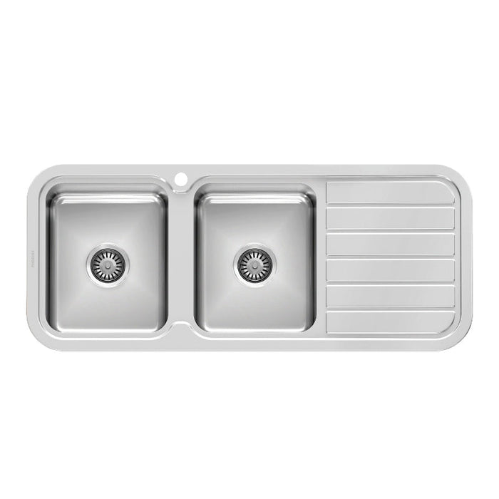 Phoenix 1000 Series Double Left Hand Bowl Sink with Drainer - Stainless Steel-300-2111-50-blue-leaf-bathware