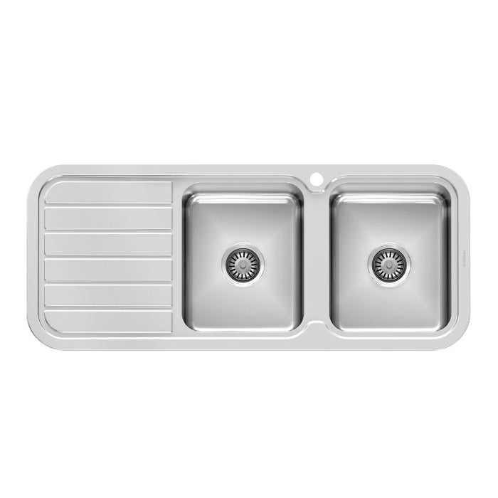 Phoenix 1000 Series Double Right Hand Bowl Sink with Drainer - Stainless Steel-300-2211-50-blue-leaf-bathware