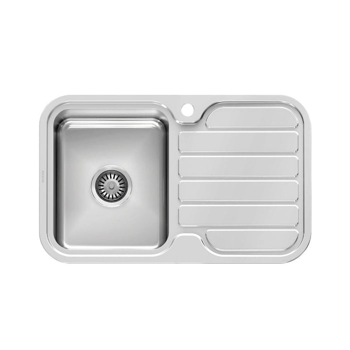 Phoenix 1000 Series Single Left Hand Bowl Sink with Drainer - Stainless Steel-300-1111-50-blue-leaf-bathware