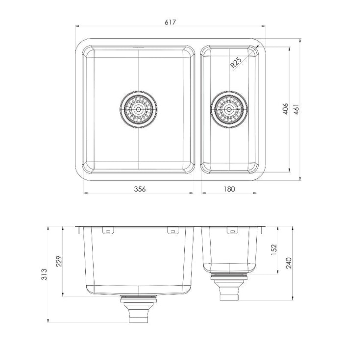 Phoenix 2000 Series 1 and 1/2 Bowl Sink - Stainless Steel-303-3001-51-blue-leaf-bathware