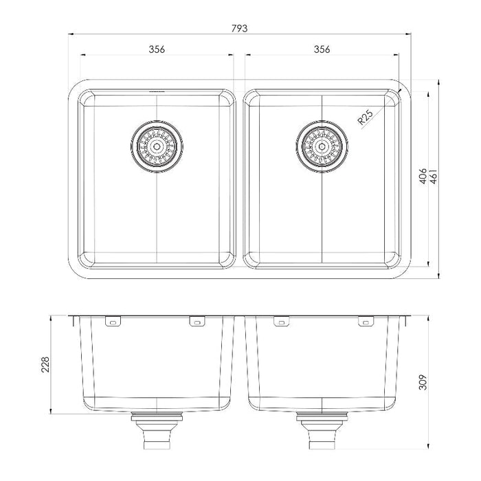 Phoenix 2000 Series Double Bowl Sink - Stainless Steel-303-2002-51-blue-leaf-bathware