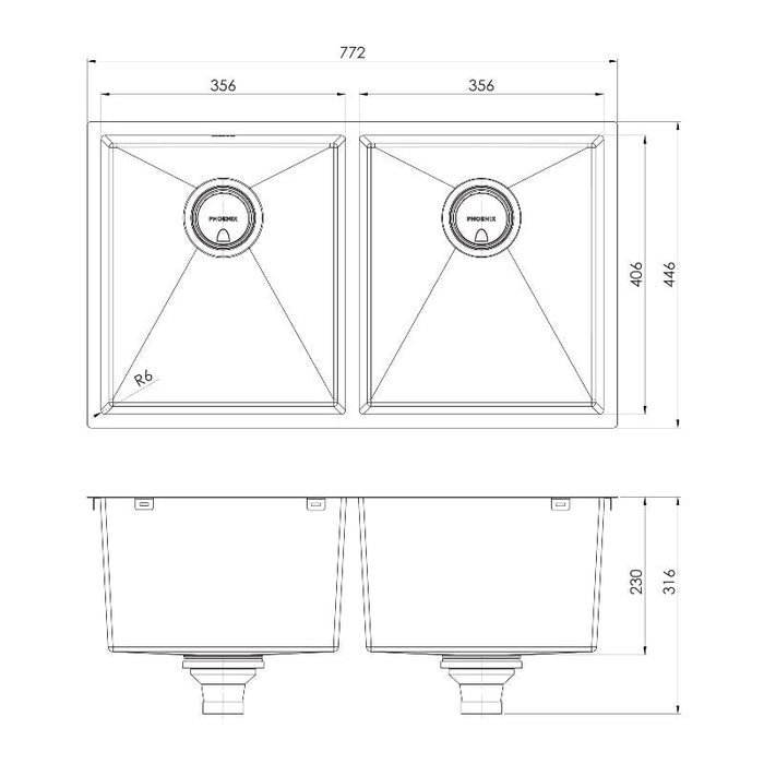 Phoenix 4000 Series Double Bowl Sink - Stainless Steel-310-2002-51-blue-leaf-bathware