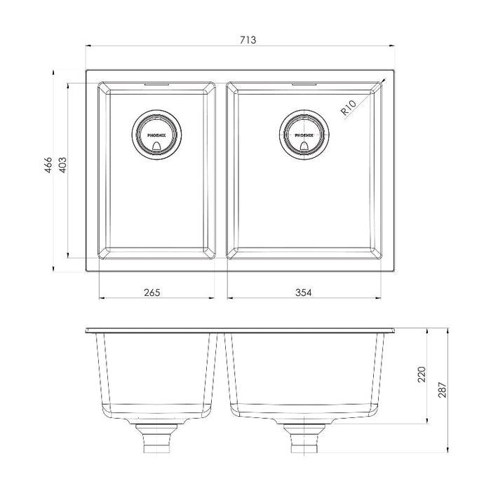 Phoenix 5000 Series 1 and 3/4 Right Hand Bowl Sink - Matte White-312-5102-80-blue-leaf-bathware