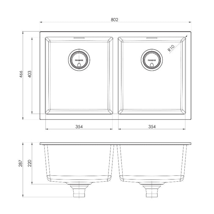 Phoenix 5000 Series Double Bowl Sink - Matte Black-312-2002-10-blue-leaf-bathware