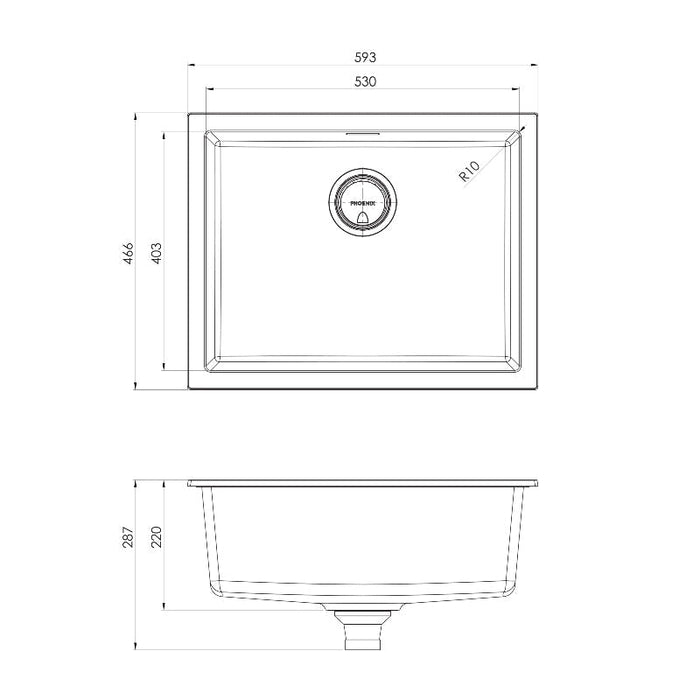 Phoenix 5000 Series Large Single Bowl Sink - Matte Black-312-1002-10-blue-leaf-bathware