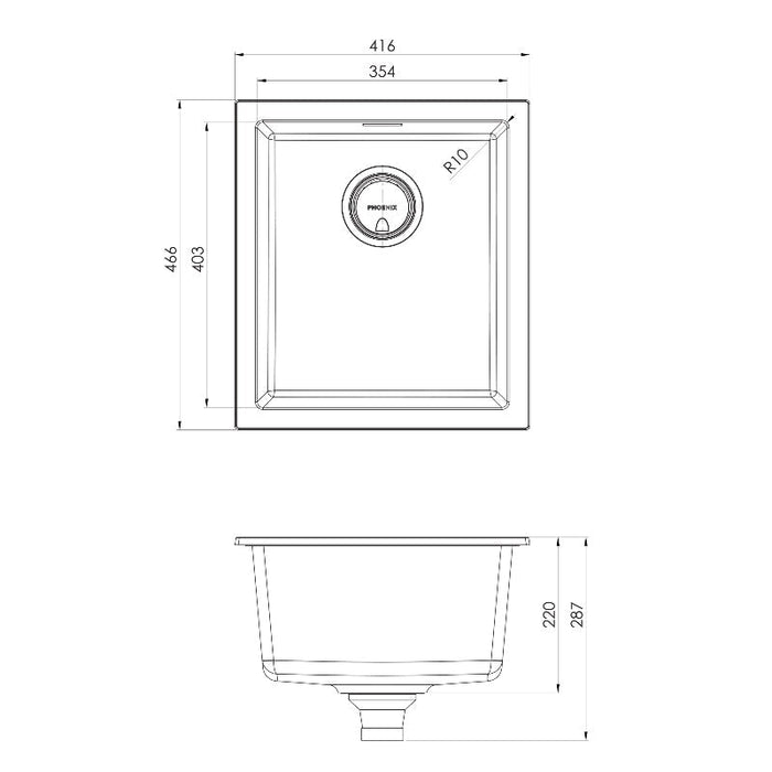 Phoenix 5000 Series Single Bowl Sink - Matte Black-312-0002-10-blue-leaf-bathware