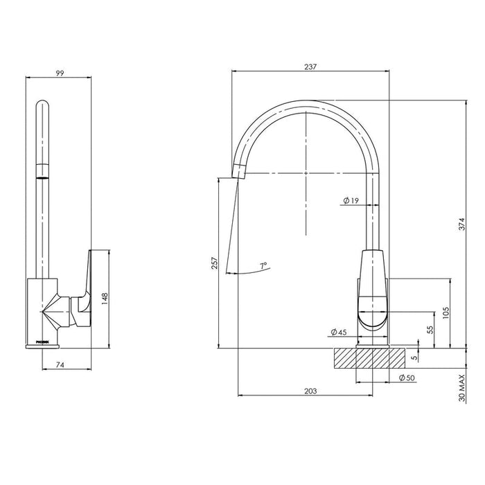 Phoenix Arlo Sink Mixer 200mm Gooseneck - Chrome-151-7310-00-blue-leaf-bathware