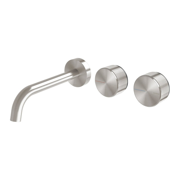 Phoenix Axia Wall Basin / Bath Curved Outlet Hostess Set 180mm Brushed Nickel-117-1125-40-blue-leaf-bathware