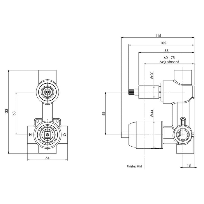 Phoenix Builders Shower / Bath Diverter Mixer Body Only - Brushed Nickel-150-7930-40-blue-leaf-bathware