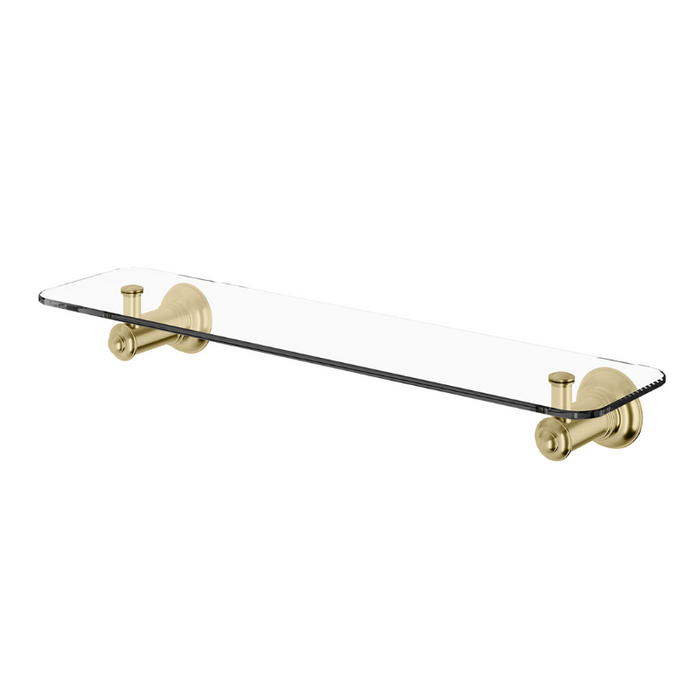 Phoenix Cromford Glass Shelf 450mm - Brushed Gold-134-8600-12-blue-leaf-bathware