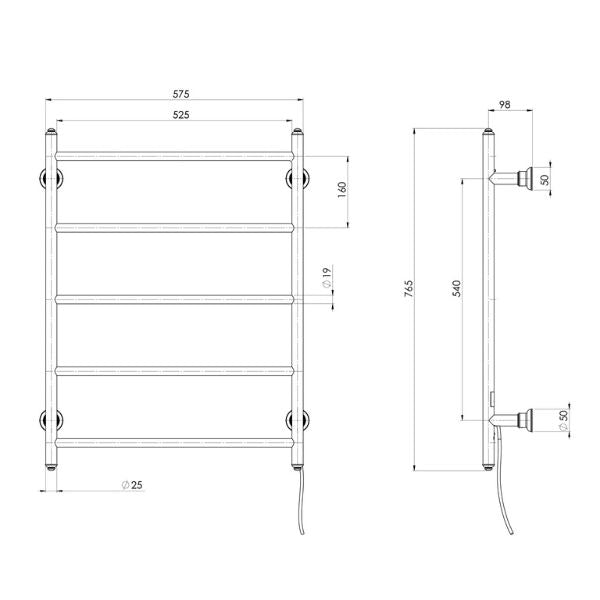 Phoenix Cromford Heated Towel Ladder 550mm - Chrome-134-8750-00-blue-leaf-bathware