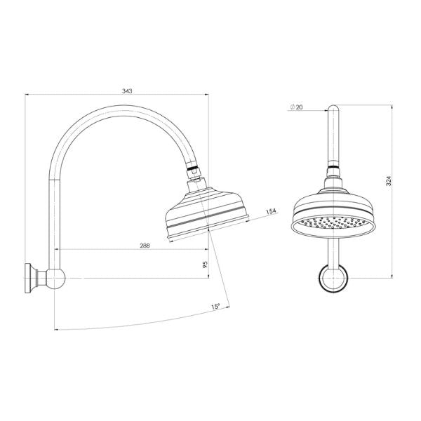 Phoenix Cromford High-Rise Shower Arm and Rose - Brushed Gold-134-5300-12-blue-leaf-bathware