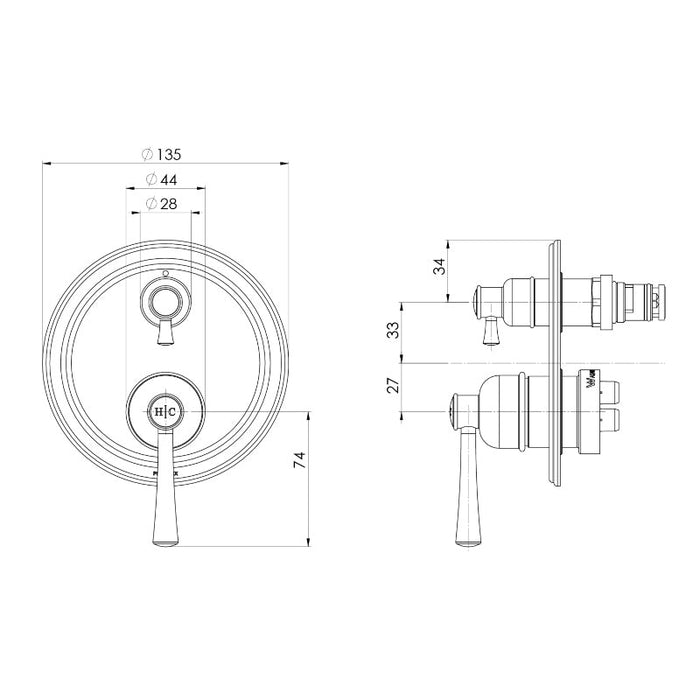 Phoenix Cromford Shower / Wall Diverter Mixer - Brushed Gold-134-2940-12+250-2930-blue-leaf-bathware