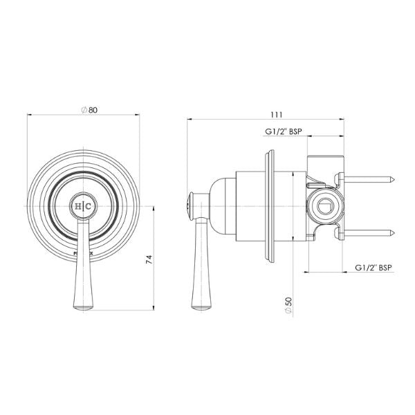 Phoenix Cromford Shower / Wall Mixer - Brushed Nickel-134-2800-40-blue-leaf-bathware