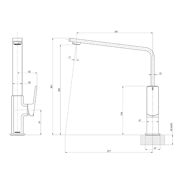 Phoenix Enviro 240mm Squareline 316 Stainless Steel Sink Mixer-128-7300-51-blue-leaf-bathware