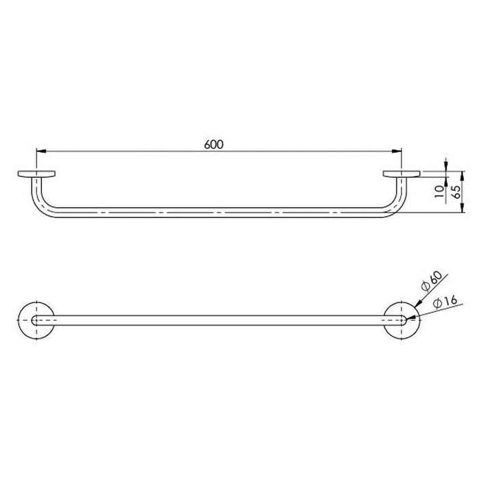 Phoenix Festival Single Towel Rail 600mm - Chrome-FE804 CHR-blue-leaf-bathware