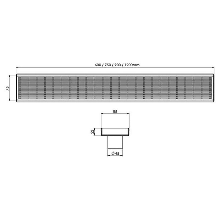 Phoenix Flat Channel 75mm Heel Guard Drain 45mm Outlet - Stainless Steel-blue-leaf-bathware