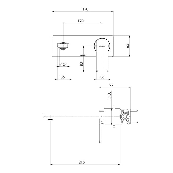 Phoenix Gloss MKII SwitchMix Wall Basin / Bath Mixer Set 200mm - Brushed Carbon-135-2810-31-blue-leaf-bathware