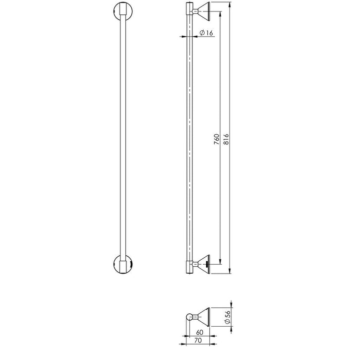 Phoenix Ivy Single Towel Rail 760mm - Chrome-YV802 CHR-blue-leaf-bathware