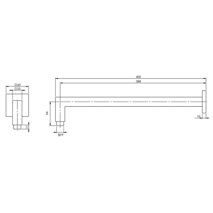 Phoenix Lexi Shower Arm 400mm Square - Brushed Nickel-LE6000-40-blue-leaf-bathware