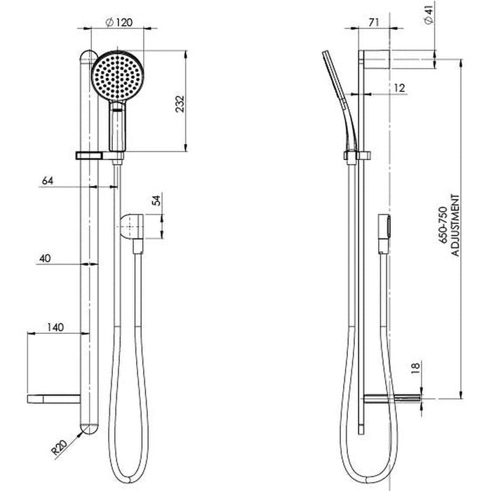 Phoenix NX Quil Rail Shower - Brushed Nickel-606-6810-40-blue-leaf-bathware