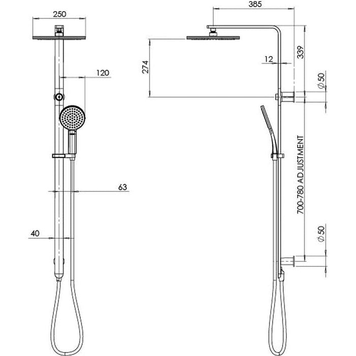 Phoenix NX Quil Twin Shower - Chrome-606-6500-00-blue-leaf-bathware