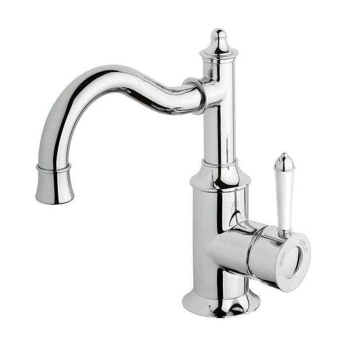 Phoenix Nostalgia Basin Mixer 160mm Shepherds Crook - Chrome / Natural White-NS748-62-blue-leaf-bathware