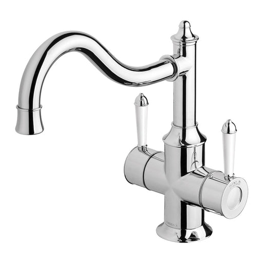 Phoenix Nostalgia Twin Handle Sink Mixer 220mm Shepherds Crook - Chrome / Natural White-NS714-62-blue-leaf-bathware