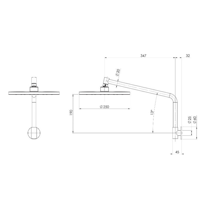 Phoenix Ormond High-Rise Shower Arm and Rose - Brushed Carbon-609-5300-31-blue-leaf-bathware