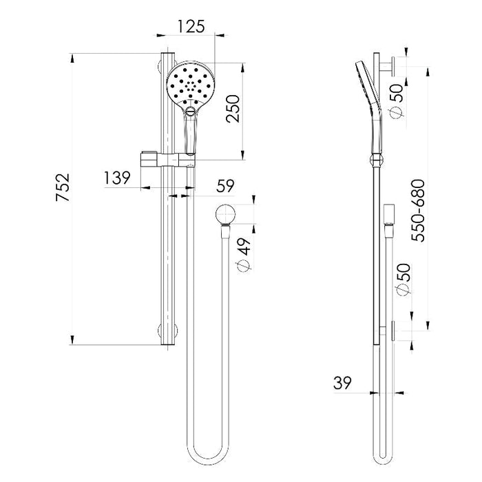 Phoenix Oxley Rail Shower - Brushed Carbon-610-6830-31-blue-leaf-bathware