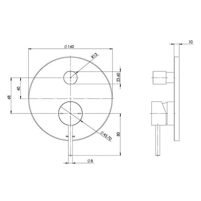 Phoenix Pina Shower / Bath Diverter Mixer Trim Kit Only - Brushed Nickel-153-7940-40-blue-leaf-bathware