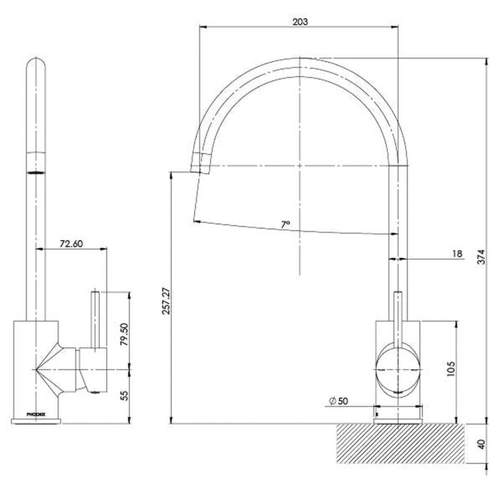 Phoenix Pina Sink Mixer 200mm Gooseneck - Matte Black-153-7330-10-blue-leaf-bathware