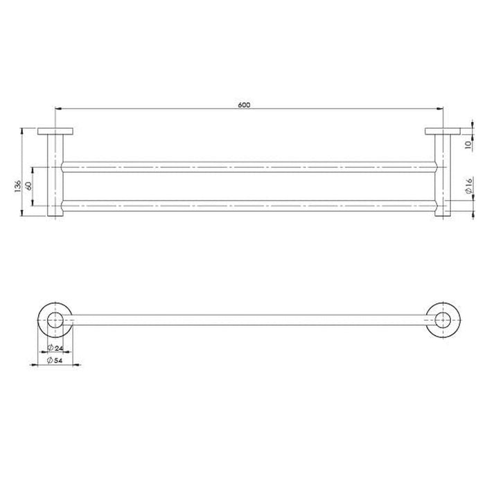 Phoenix Radii Double Towel Rail 600mm Round Plate - Brushed Nickel-RA813 BN-blue-leaf-bathware