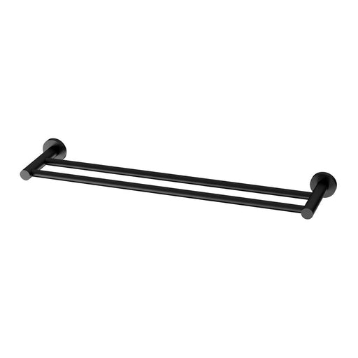 Phoenix Radii Double Towel Rail 600mm Round Plate - Matte Black-RA813 MB-blue-leaf-bathware