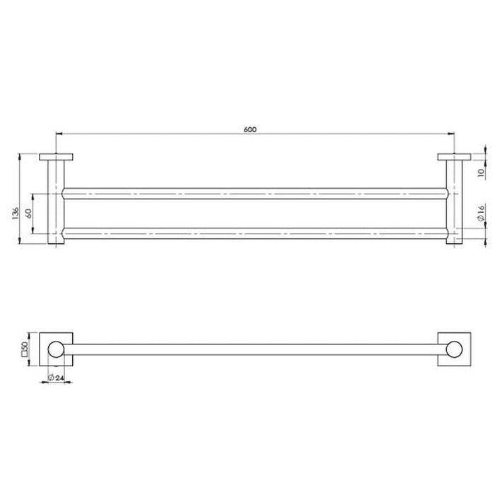 Phoenix Radii Double Towel Rail 600mm Square Plate - Matte Black-RS813 MB-blue-leaf-bathware