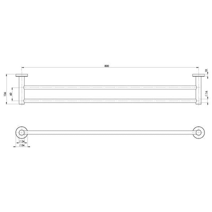 Phoenix Radii Double Towel Rail 800mm Round Plate - Matte Black-RA812 MB-blue-leaf-bathware