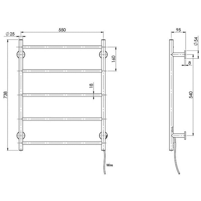 Phoenix Radii Heated Towel Ladder 550 x740mm Round Plate - Brushed Nickel-RA8750 BN-blue-leaf-bathware