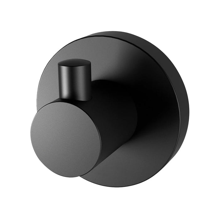 Phoenix Radii Robe Hook Round Plate - Matte Black-RA897 MB-blue-leaf-bathware