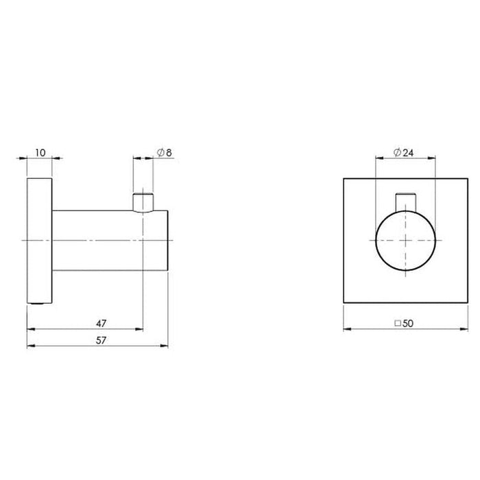 Phoenix Radii Robe Hook Square Plate - Brushed Nickel-RS897 BN-blue-leaf-bathware