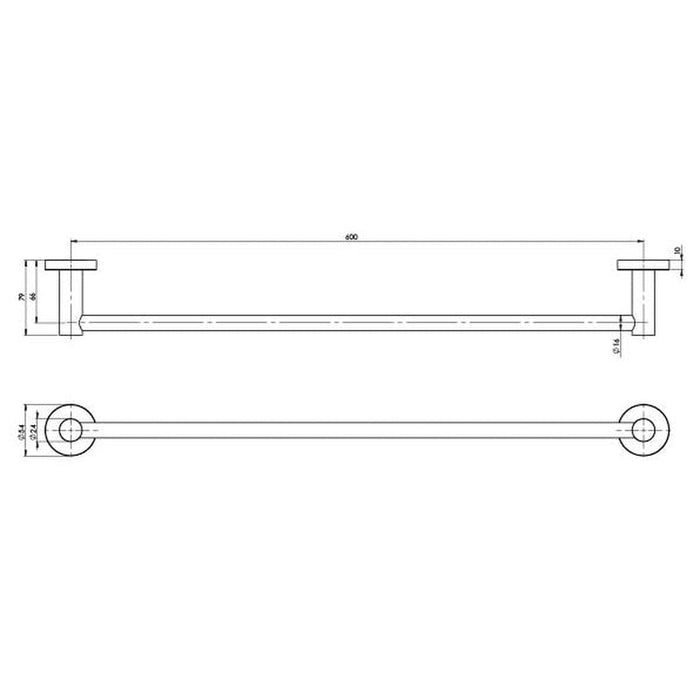 Phoenix Radii SS 316 Single Towel Rail 600mm Round Plate - Stainless Steel-RA804-51-blue-leaf-bathware