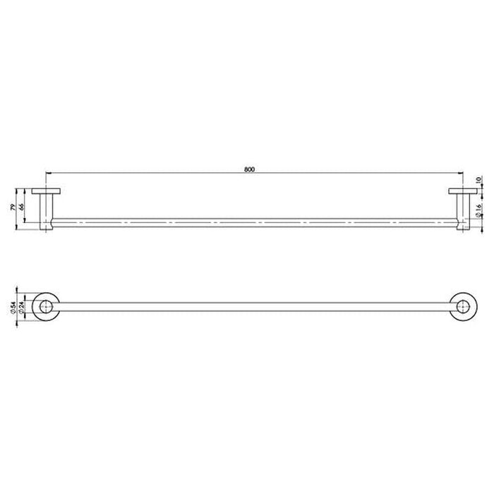 Phoenix Radii SS 316 Single Towel Rail 800mm Round Plate - Stainless Steel-RA803-51-blue-leaf-bathware