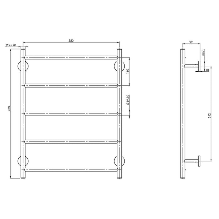 Phoenix Radii Towel Ladder 550 x 740mm Round Plate - Brushed Nickel-RA870 BN-blue-leaf-bathware