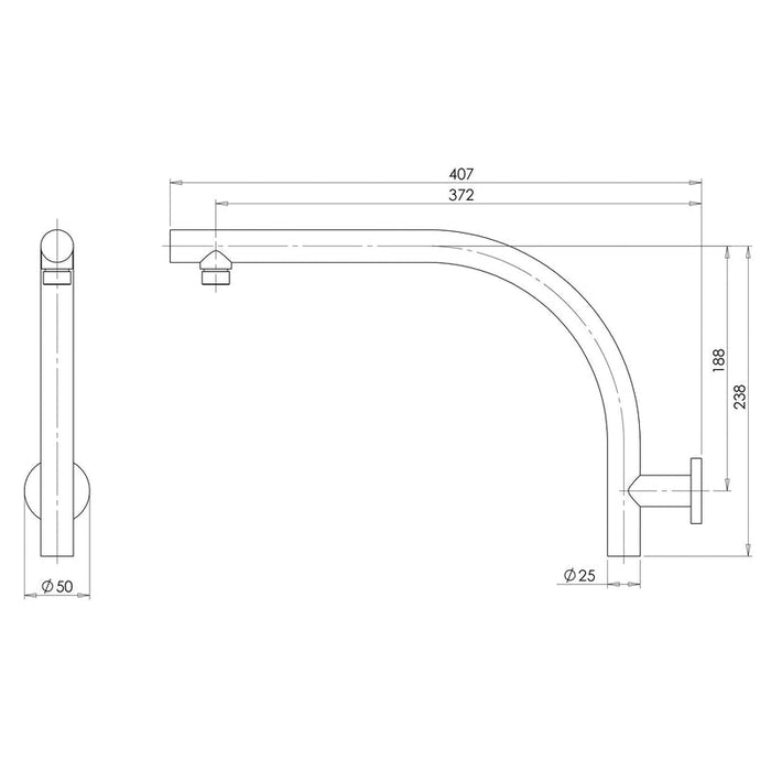 Phoenix Rush High-Rise Shower Arm - Brushed Nickel-RU522 BN-blue-leaf-bathware