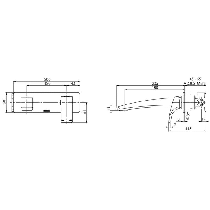 Phoenix Rush Wall Basin Mixer Set 180mm - Brushed Nickel-RU785-40-blue-leaf-bathware