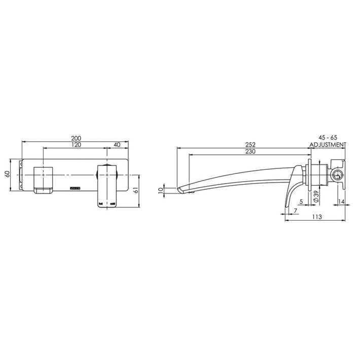 Phoenix Rush Wall Basin Mixer Set 230mm - Chrome-RU786 CHR-blue-leaf-bathware